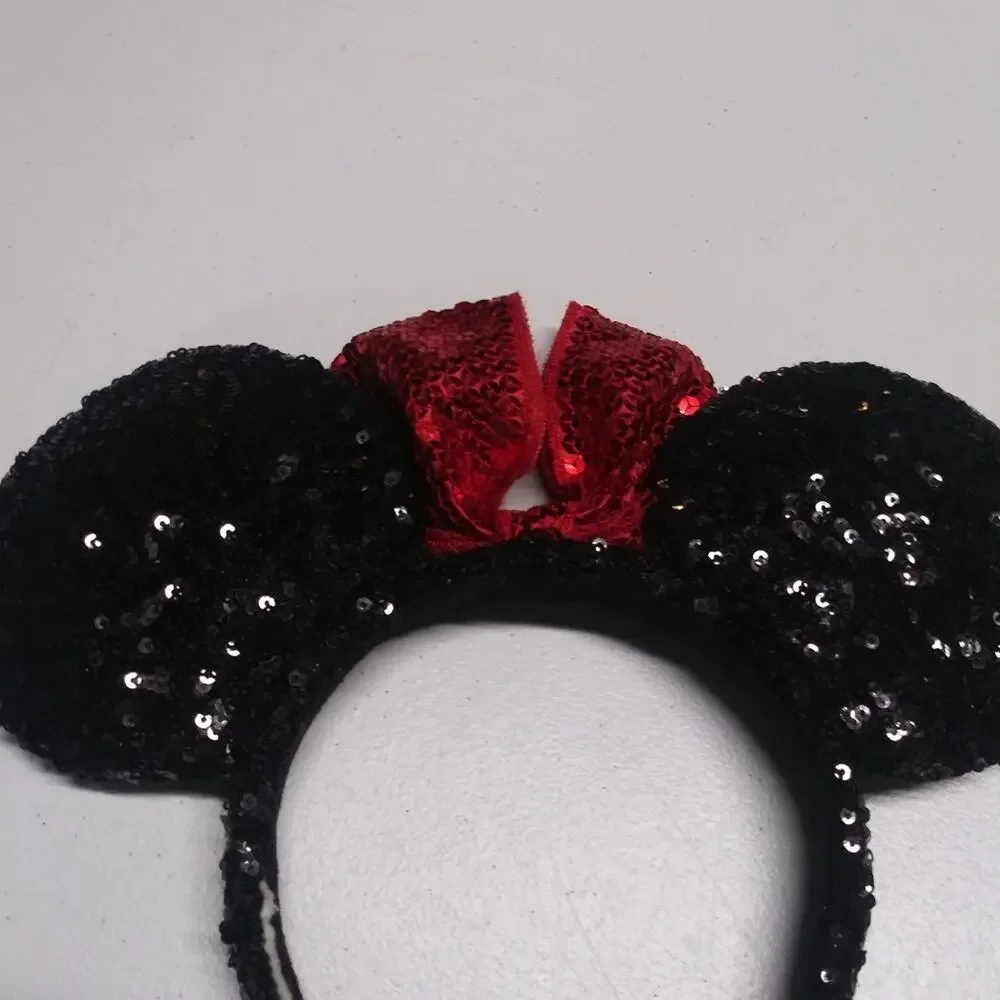 Set of Black and Rose Gold Sequin Mouse Ear Headbands Vacation Size One Size